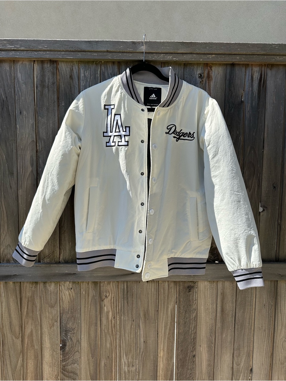 adidas Cream and Black LA Dodgers Varsity Jacket